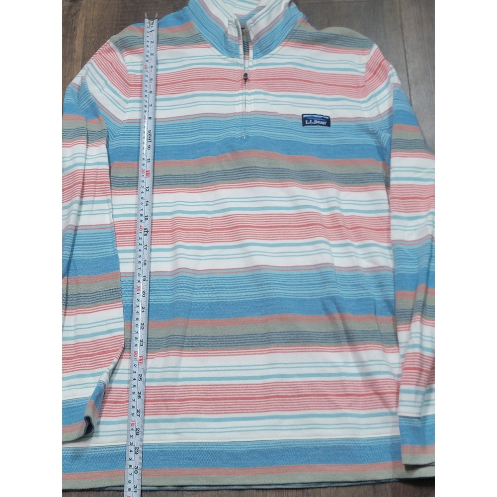 LL Bean Mens XL Tall Striped Quarter‎ Zip Pullover Blue Coral Traditional Fit